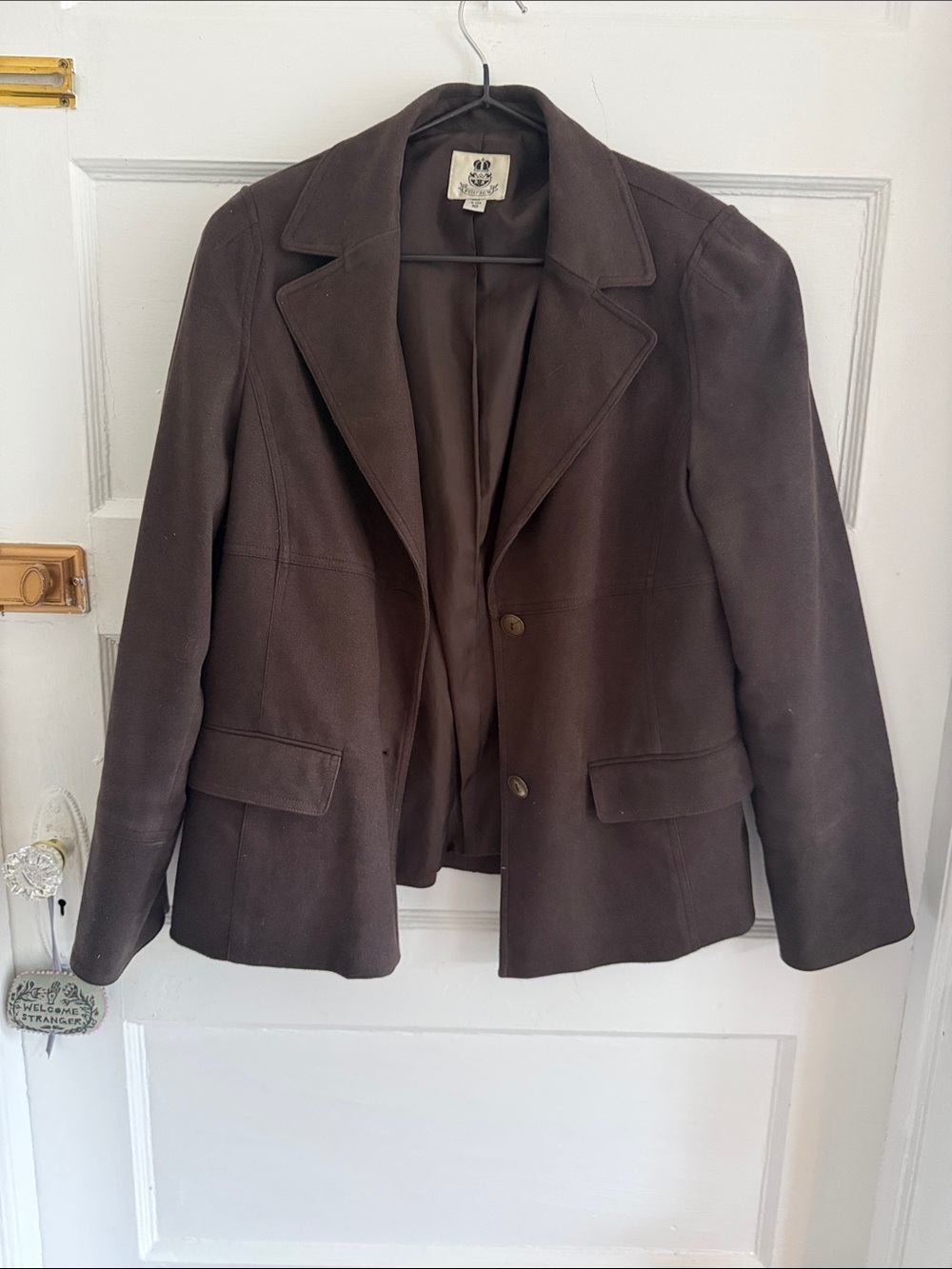 Vintage faux suede Brown Women's Tailored Blazer Jacket